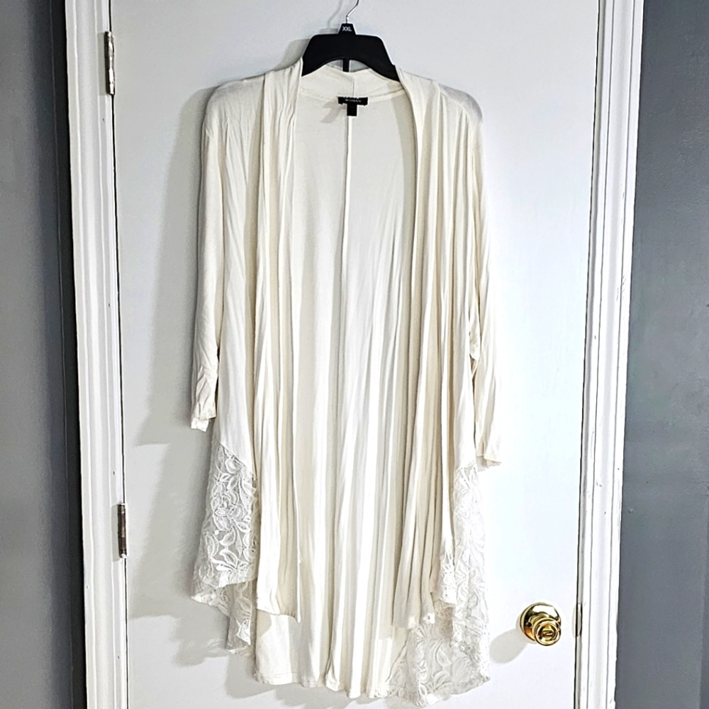 White partial lace cardigan 3X